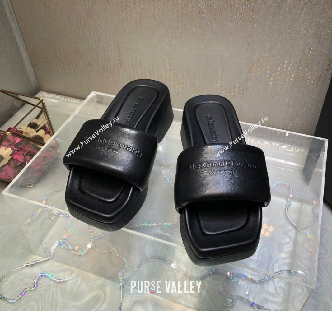 Alexander Wang platform sheep leather float slide sandals 5cm All Black 2024 (MD-240108061)