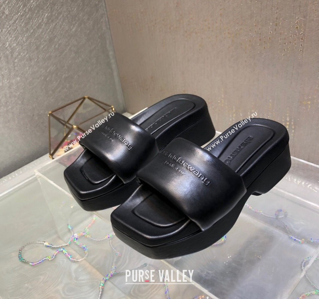 Alexander Wang platform sheep leather float slide sandals 5cm All Black 2024 (MD-240108061)