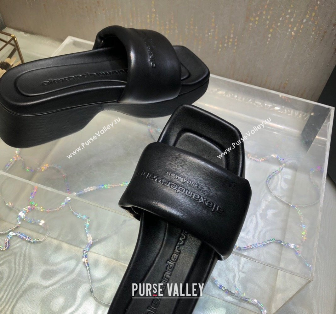 Alexander Wang platform sheep leather float slide sandals 5cm All Black 2024 (MD-240108061)