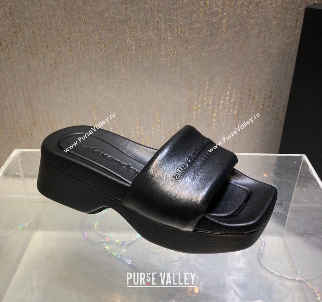 Alexander Wang platform sheep leather float slide sandals 5cm All Black 2024 (MD-240108061)