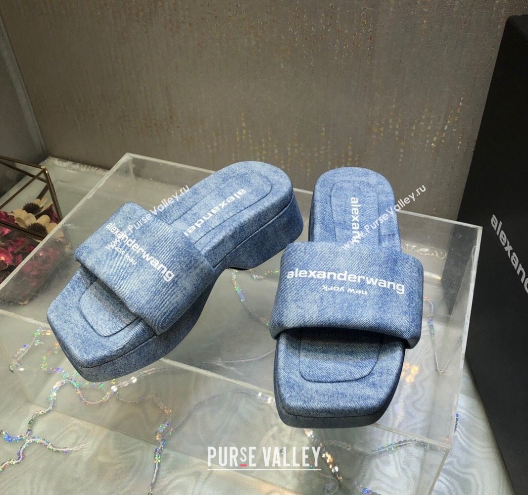 Alexander Wang platform denim float slide sandals Light Blue 2024 (MD-240108063)
