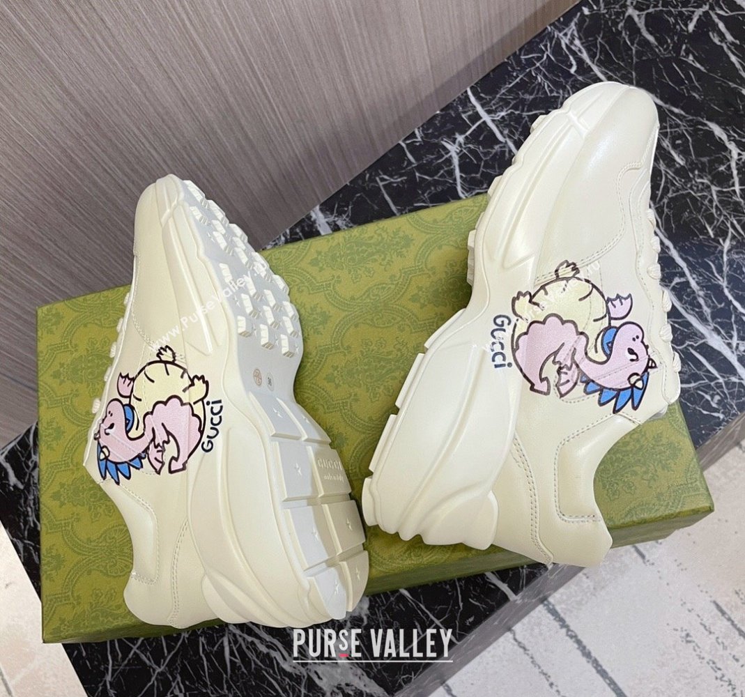 Gucci Rhyton 2024s Chinese New Year Sneaker in White Leather Pink Dragon (MD-240105093)