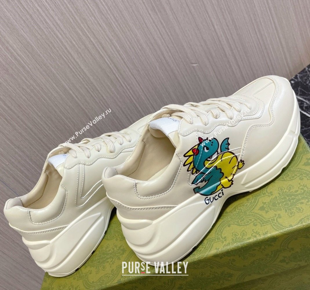 Gucci Rhyton 2024s Chinese New Year Sneaker in White Leather Green Dragon (MD-240105094)
