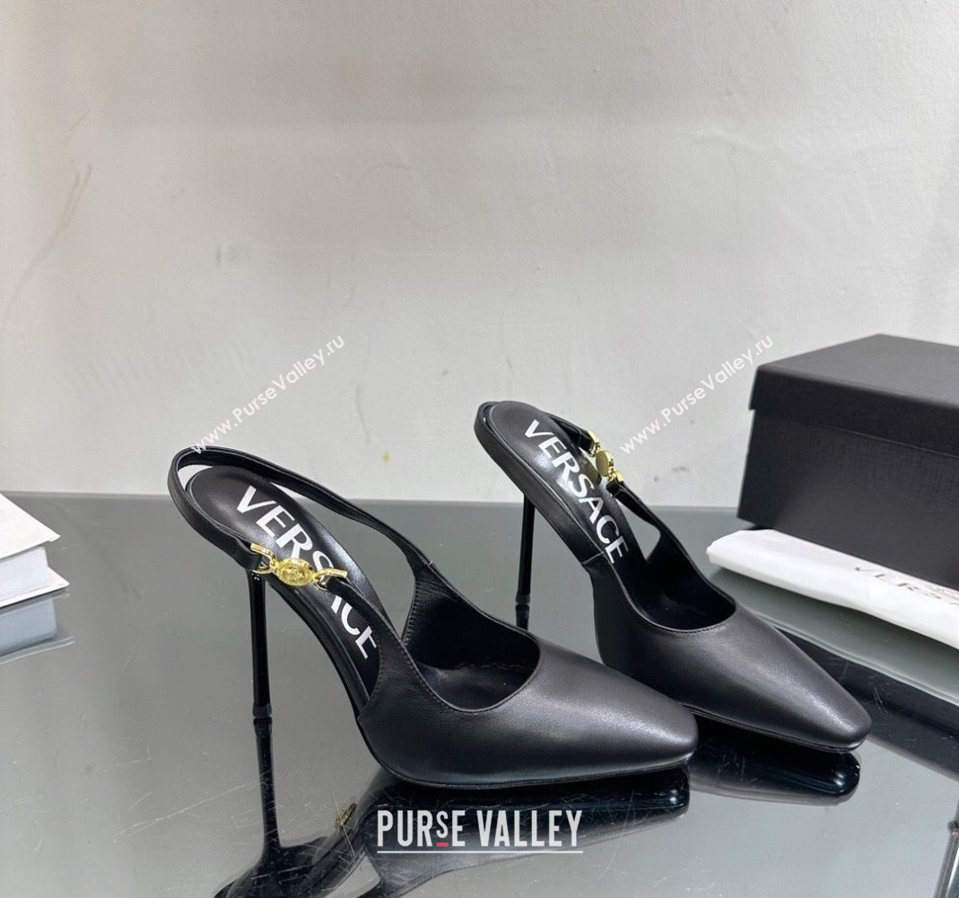 Versace Medusa 95 High Heel Slingback Pump in Calf Leather 11cm Black 2023 VE010303 (MD-240103025)