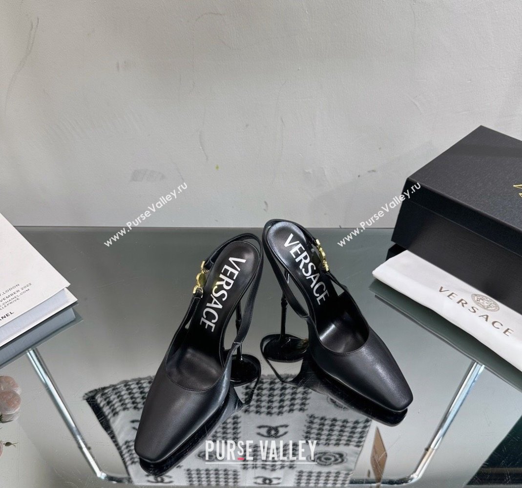 Versace Medusa 95 High Heel Slingback Pump in Calf Leather 11cm Black 2023 VE010303 (MD-240103025)