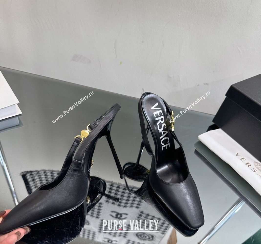 Versace Medusa 95 High Heel Slingback Pump in Calf Leather 11cm Black 2023 VE010303 (MD-240103025)