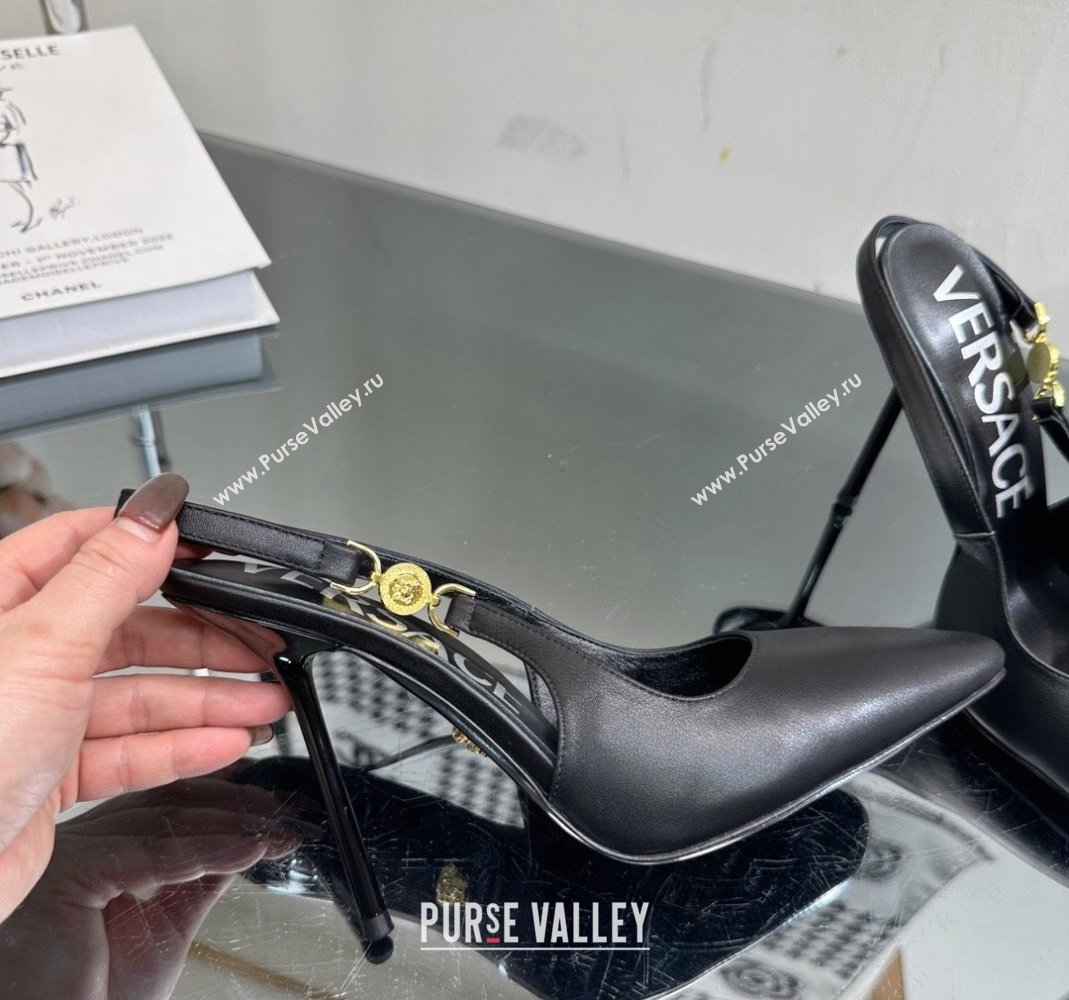 Versace Medusa 95 High Heel Slingback Pump in Calf Leather 11cm Black 2023 VE010303 (MD-240103025)