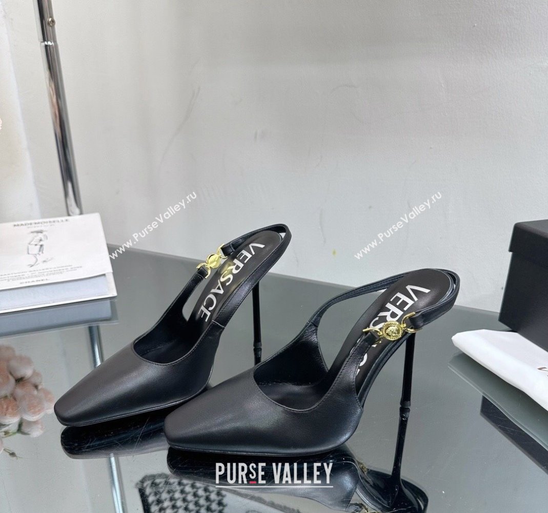 Versace Medusa 95 High Heel Slingback Pump in Calf Leather 11cm Black 2023 VE010303 (MD-240103025)