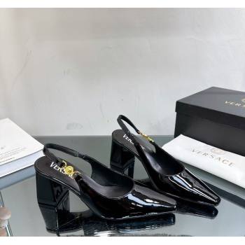 Versace Medusa 95 Mid Heel Slingback Pump 8cm in Patent Leather Black 2023 VE010303 (MD-240103049)