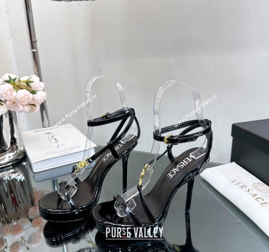 Versace Crystal Medusa 95 High Heel Platform Sandals 11cm in Patent Leather Black 2023 VE010305 (MD-240103053)