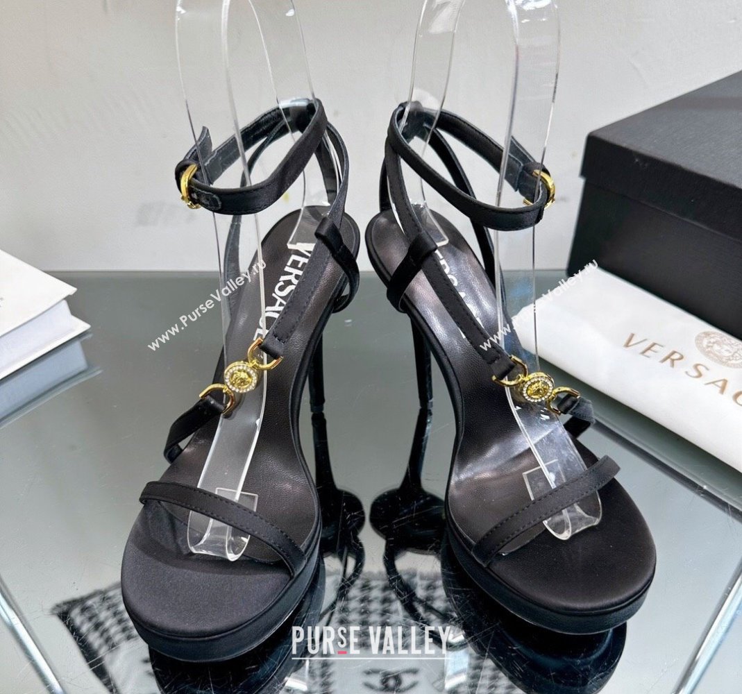 Versace Crystal Medusa 95 High Heel Platform Sandals 11cm in Satin Black 2023 VE010305 (MD-240103056)