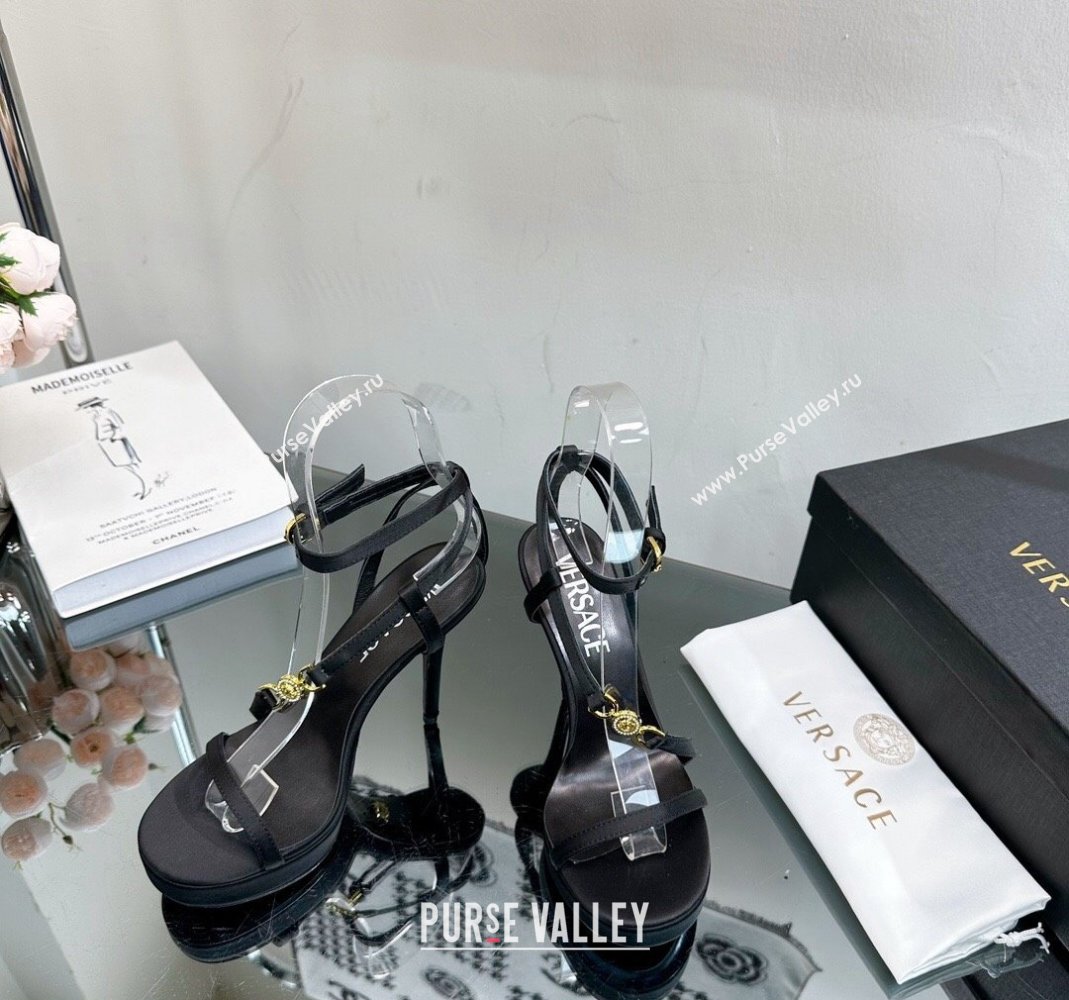 Versace Crystal Medusa 95 High Heel Platform Sandals 11cm in Satin Black 2023 VE010305 (MD-240103056)