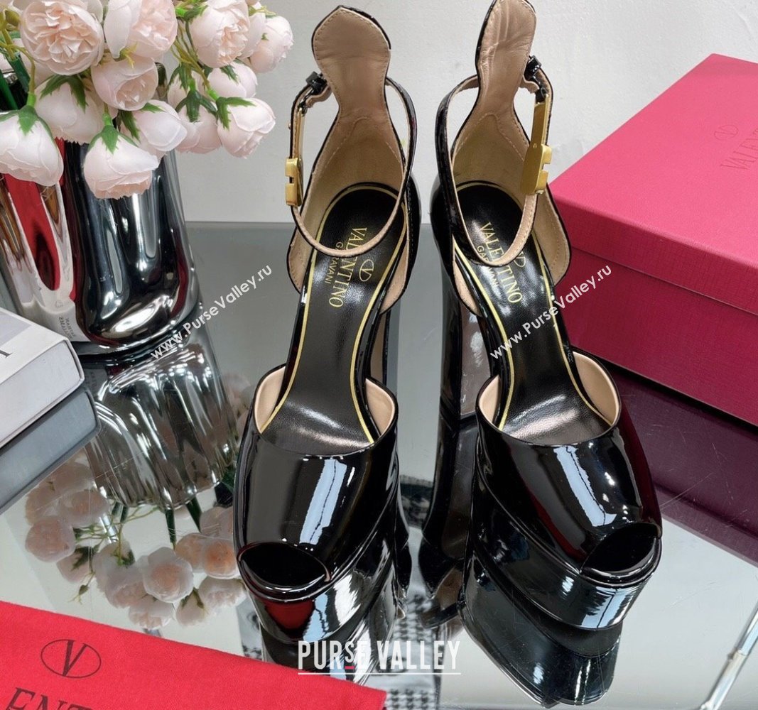 Valentino Tan-Go Platform Sandals 15.5cm in Patent Leather Black 2024 VL010801 (MD-240108089)