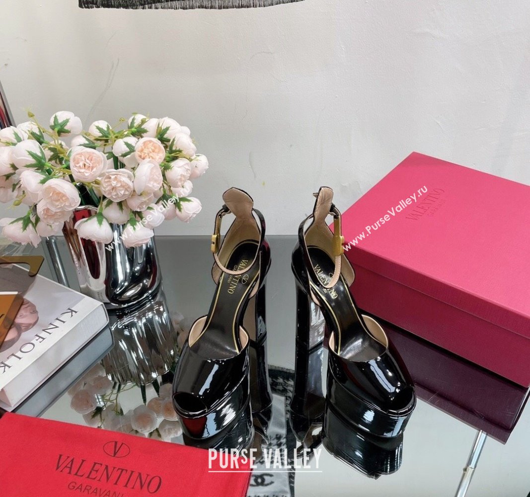 Valentino Tan-Go Platform Sandals 15.5cm in Patent Leather Black 2024 VL010801 (MD-240108089)
