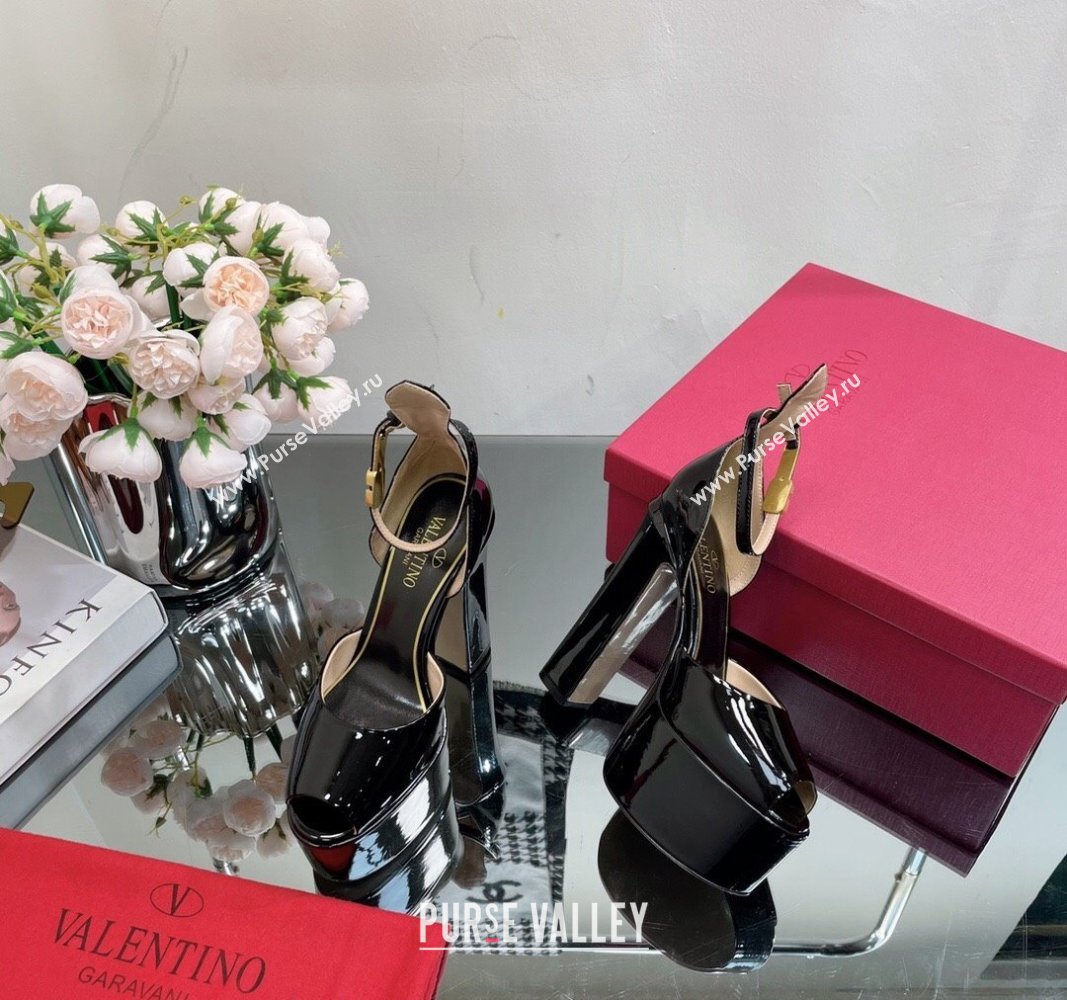 Valentino Tan-Go Platform Sandals 15.5cm in Patent Leather Black 2024 VL010801 (MD-240108089)