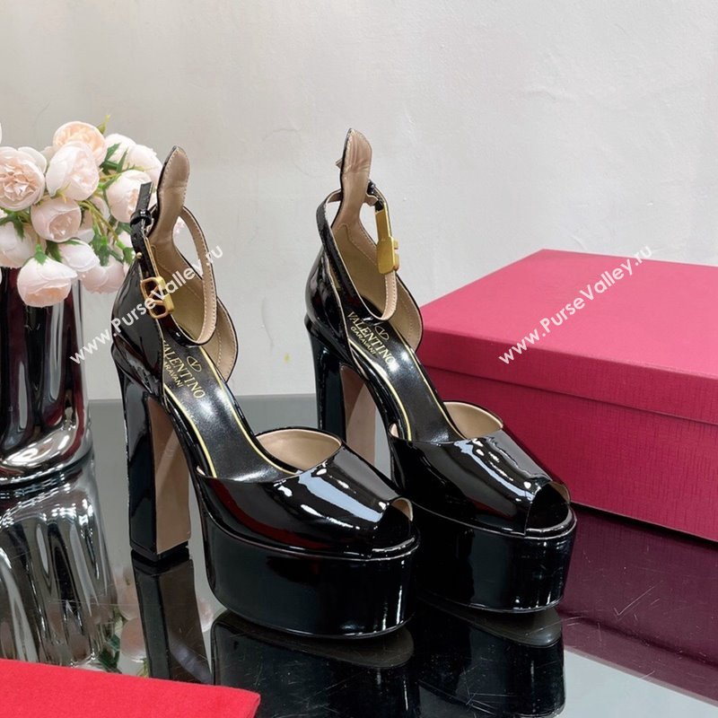 Valentino Tan-Go Platform Sandals 15.5cm in Patent Leather Black 2024 VL010801 (MD-240108089)
