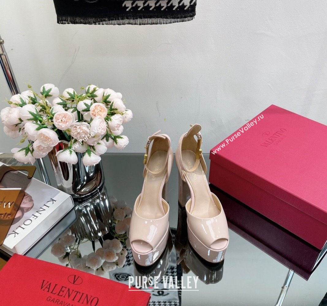 Valentino Tan-Go Platform Sandals 15.5cm in Patent Leather Nude Pink 2024 VL010801 (MD-240108091)