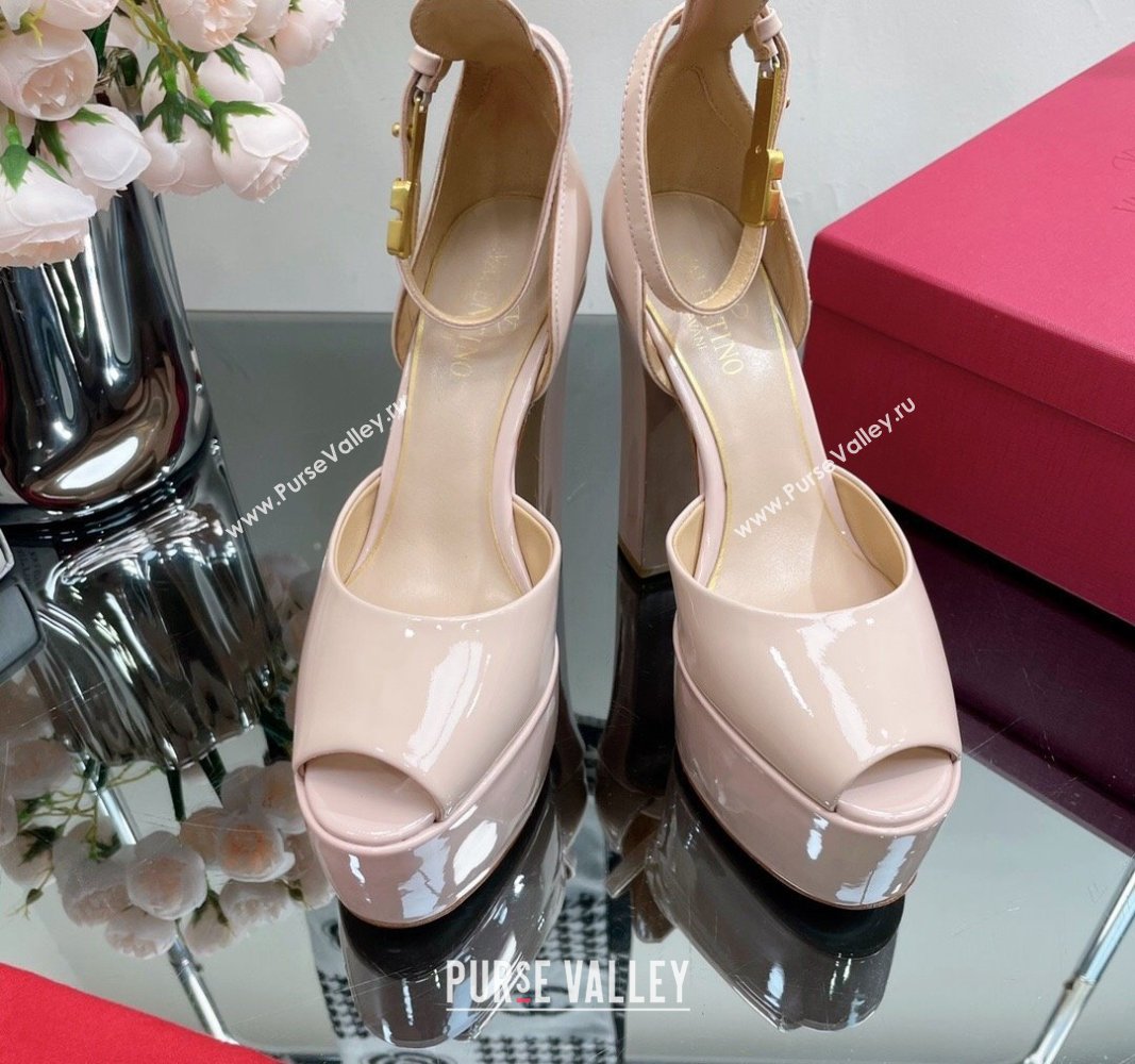 Valentino Tan-Go Platform Sandals 15.5cm in Patent Leather Nude Pink 2024 VL010801 (MD-240108091)