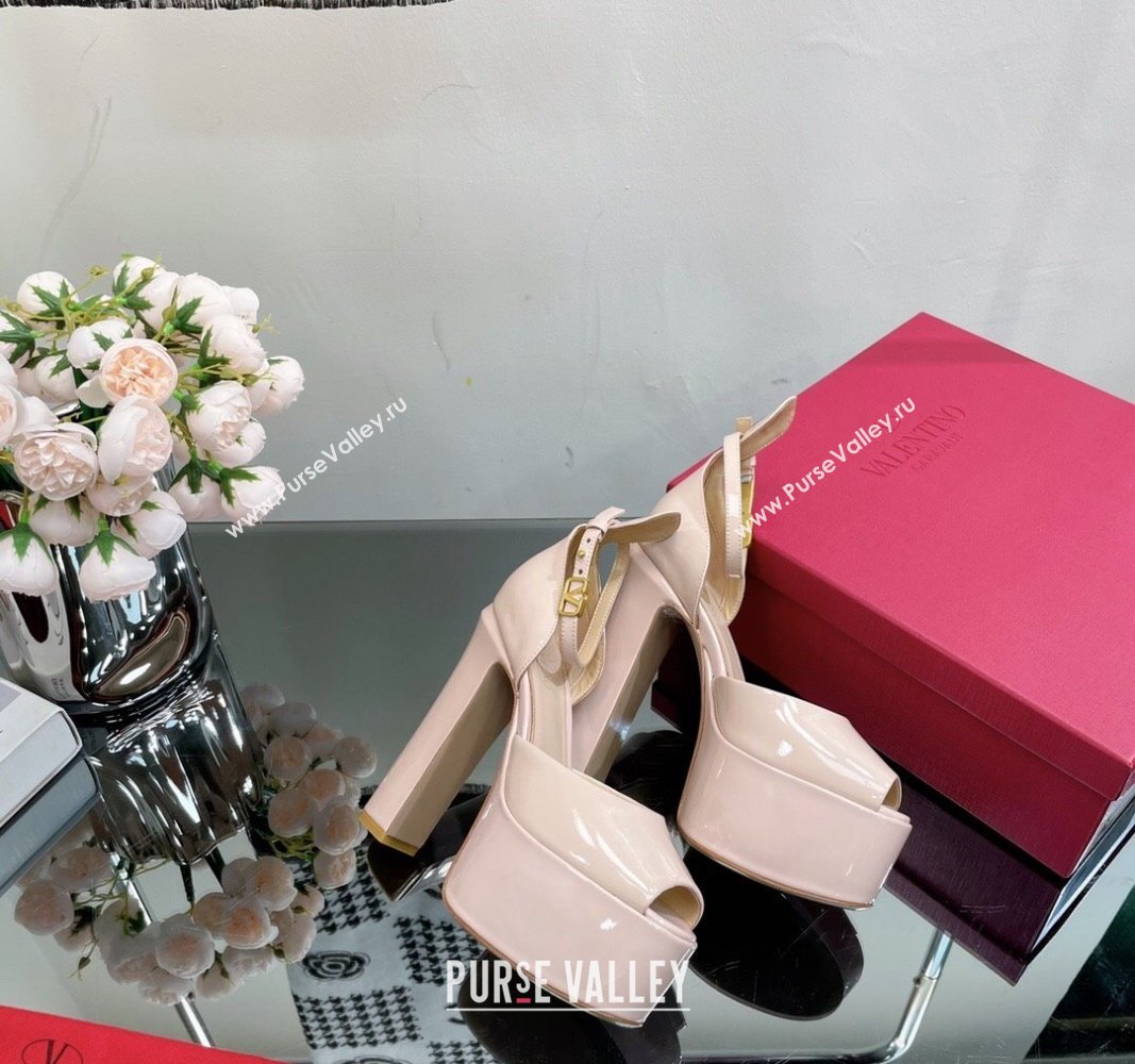 Valentino Tan-Go Platform Sandals 15.5cm in Patent Leather Nude Pink 2024 VL010801 (MD-240108091)