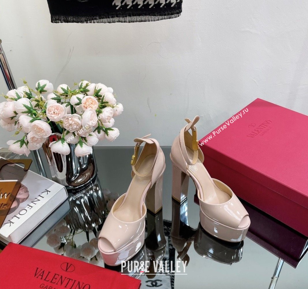 Valentino Tan-Go Platform Sandals 15.5cm in Patent Leather Nude Pink 2024 VL010801 (MD-240108091)