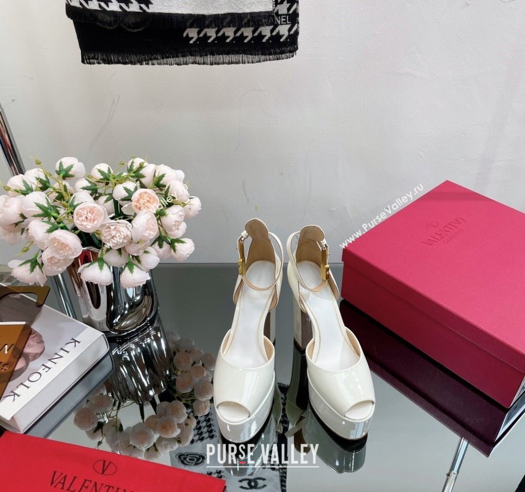 Valentino Tan-Go Platform Sandals 15.5cm in Patent Leather White 2024 VL010801 (MD-240108092)