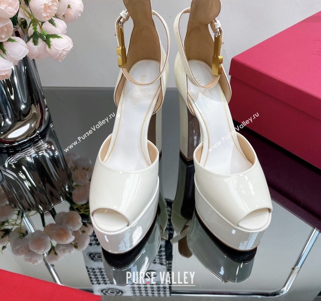 Valentino Tan-Go Platform Sandals 15.5cm in Patent Leather White 2024 VL010801 (MD-240108092)