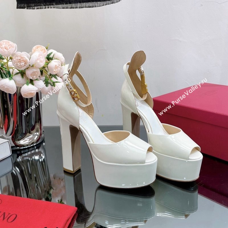 Valentino Tan-Go Platform Sandals 15.5cm in Patent Leather White 2024 VL010801 (MD-240108092)