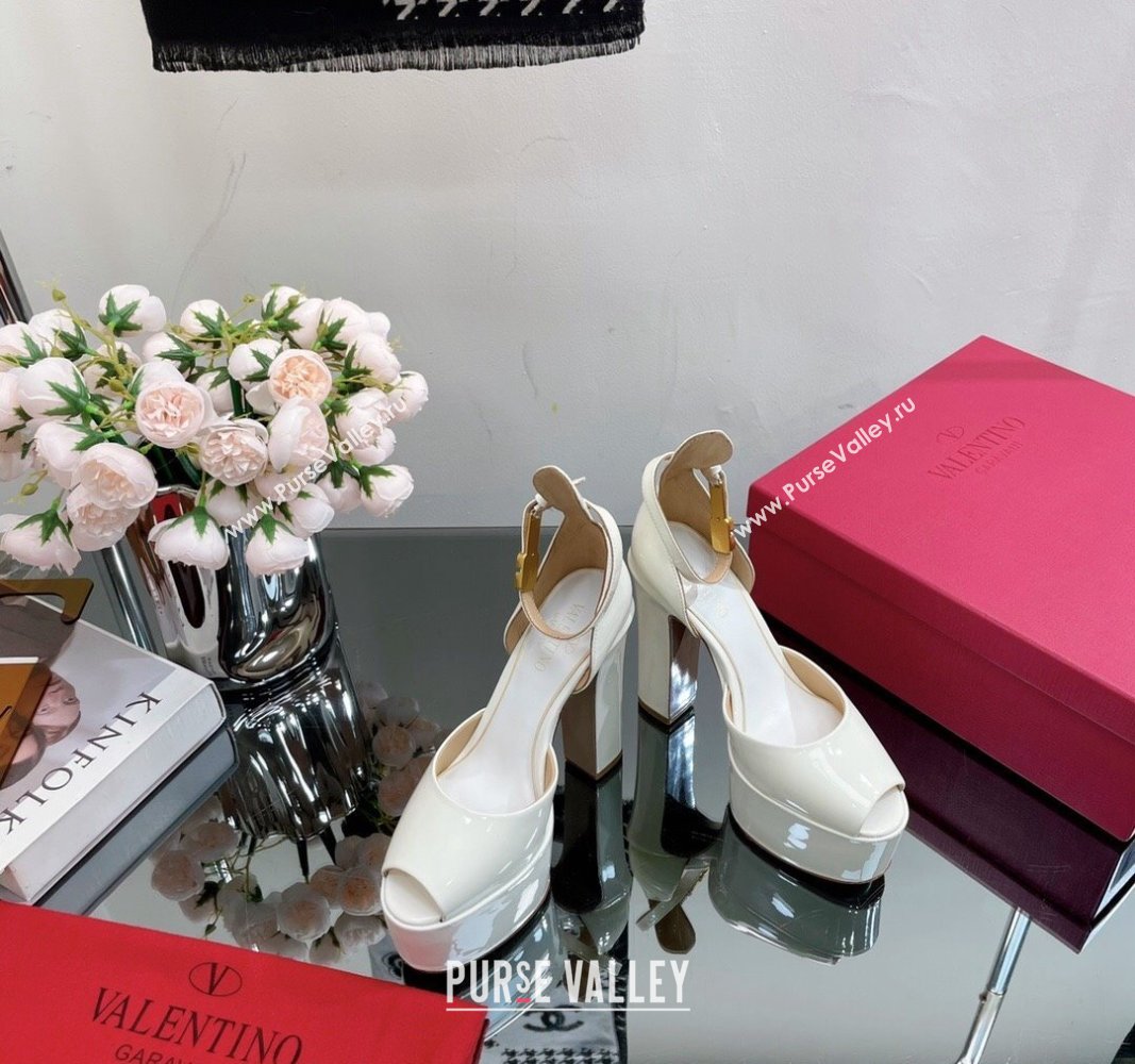Valentino Tan-Go Platform Sandals 15.5cm in Patent Leather White 2024 VL010801 (MD-240108092)