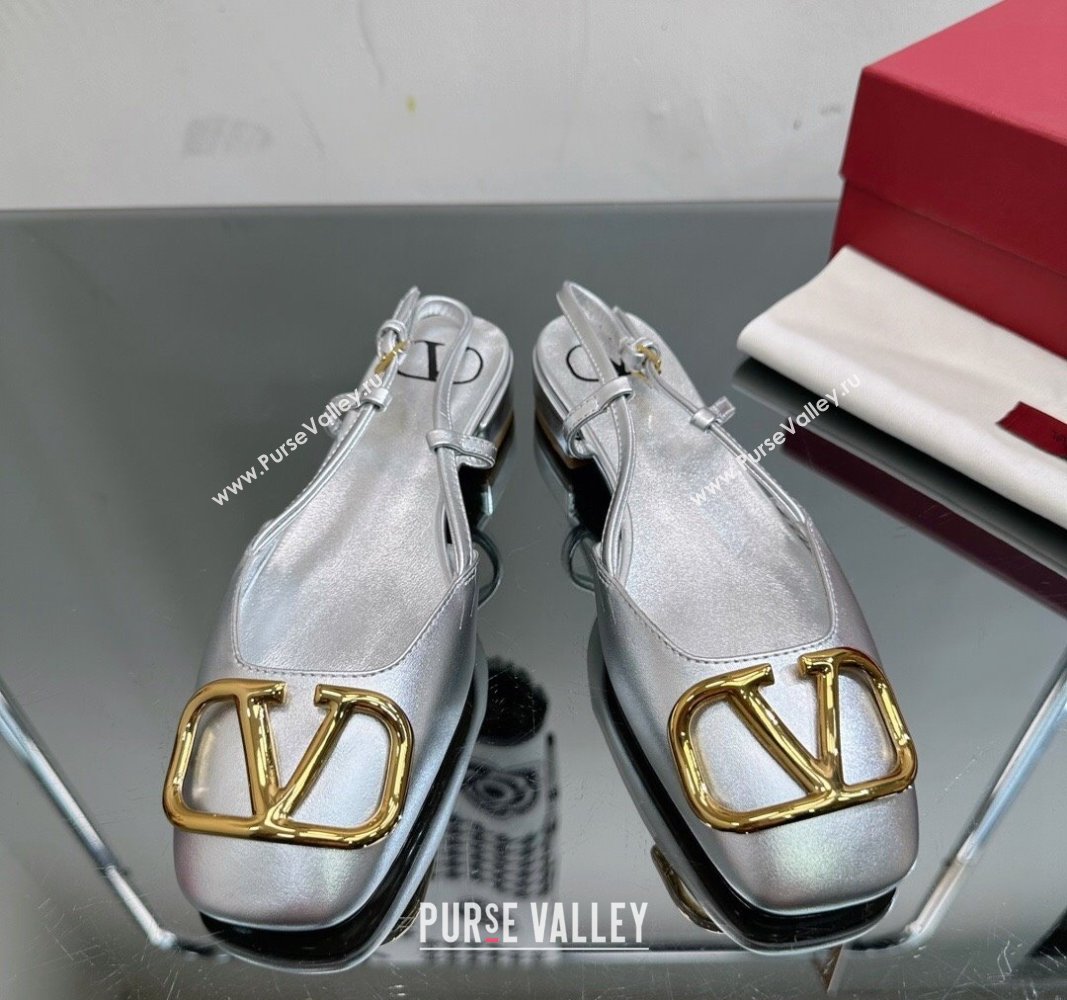 Valentino VLogo Metallic Leather Flat Ballerinas Silver 2024 VL010802 (MD-240108093)