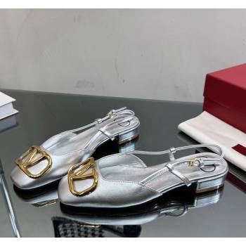 Valentino VLogo Metallic Leather Flat Ballerinas Silver 2024 VL010802 (MD-240108093)