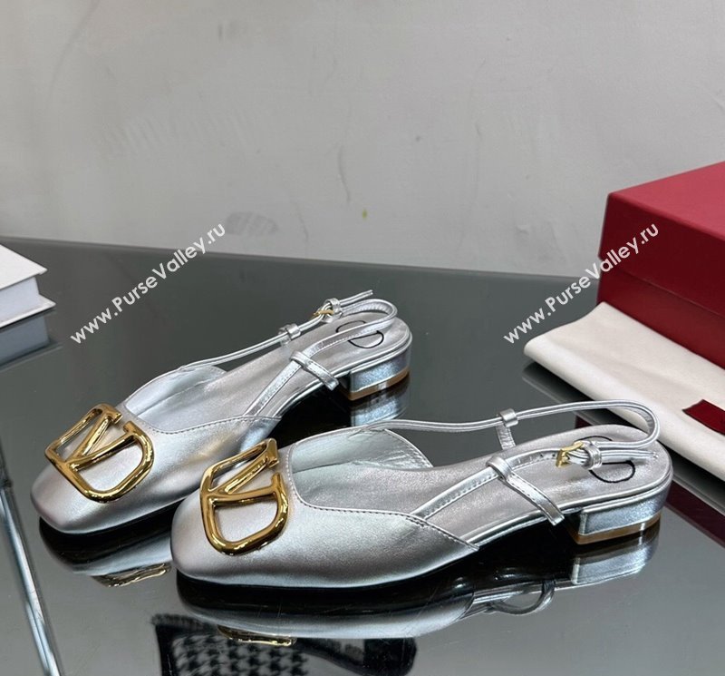 Valentino VLogo Metallic Leather Flat Ballerinas Silver 2024 VL010802 (MD-240108093)