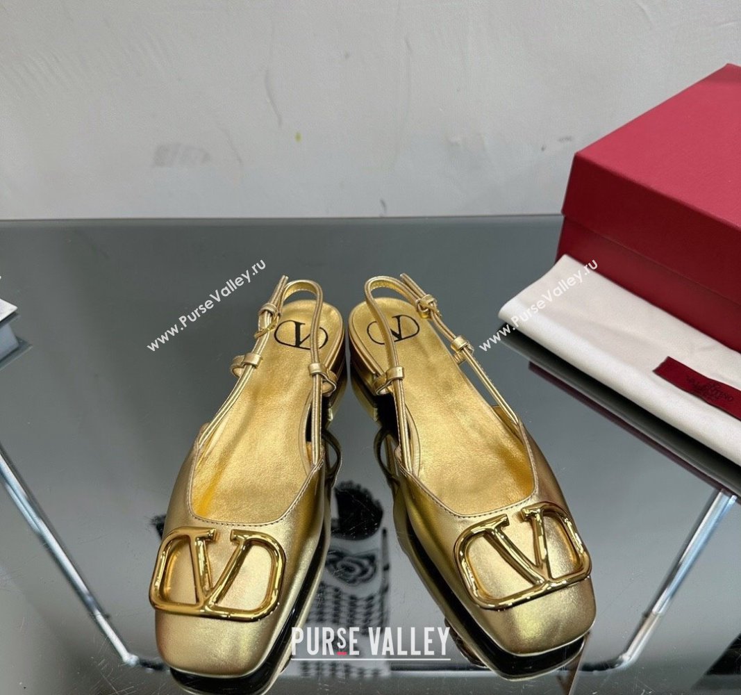 Valentino VLogo Metallic Leather Flat Ballerinas Gold 2024 VL010802 (MD-240108094)