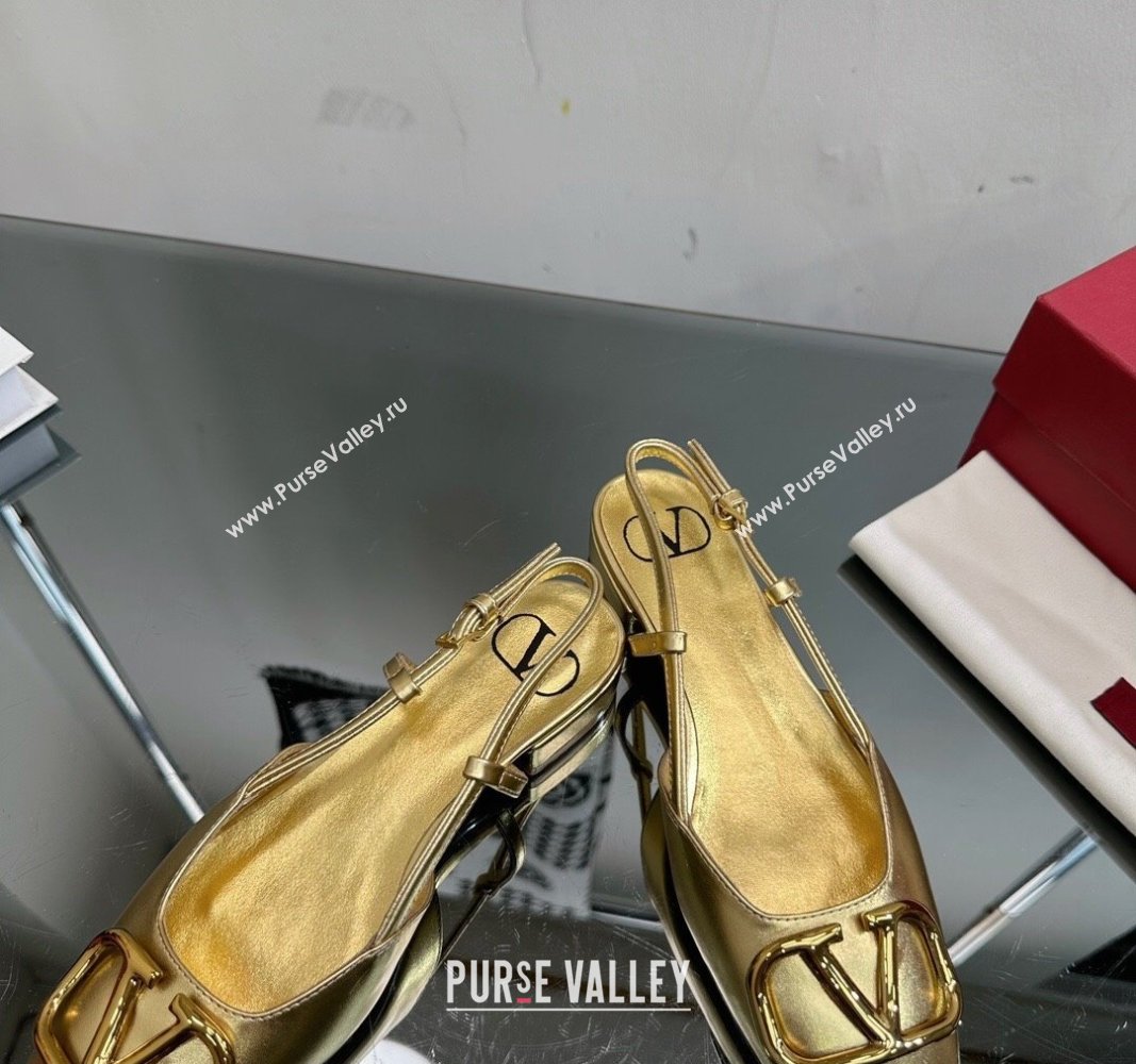 Valentino VLogo Metallic Leather Flat Ballerinas Gold 2024 VL010802 (MD-240108094)