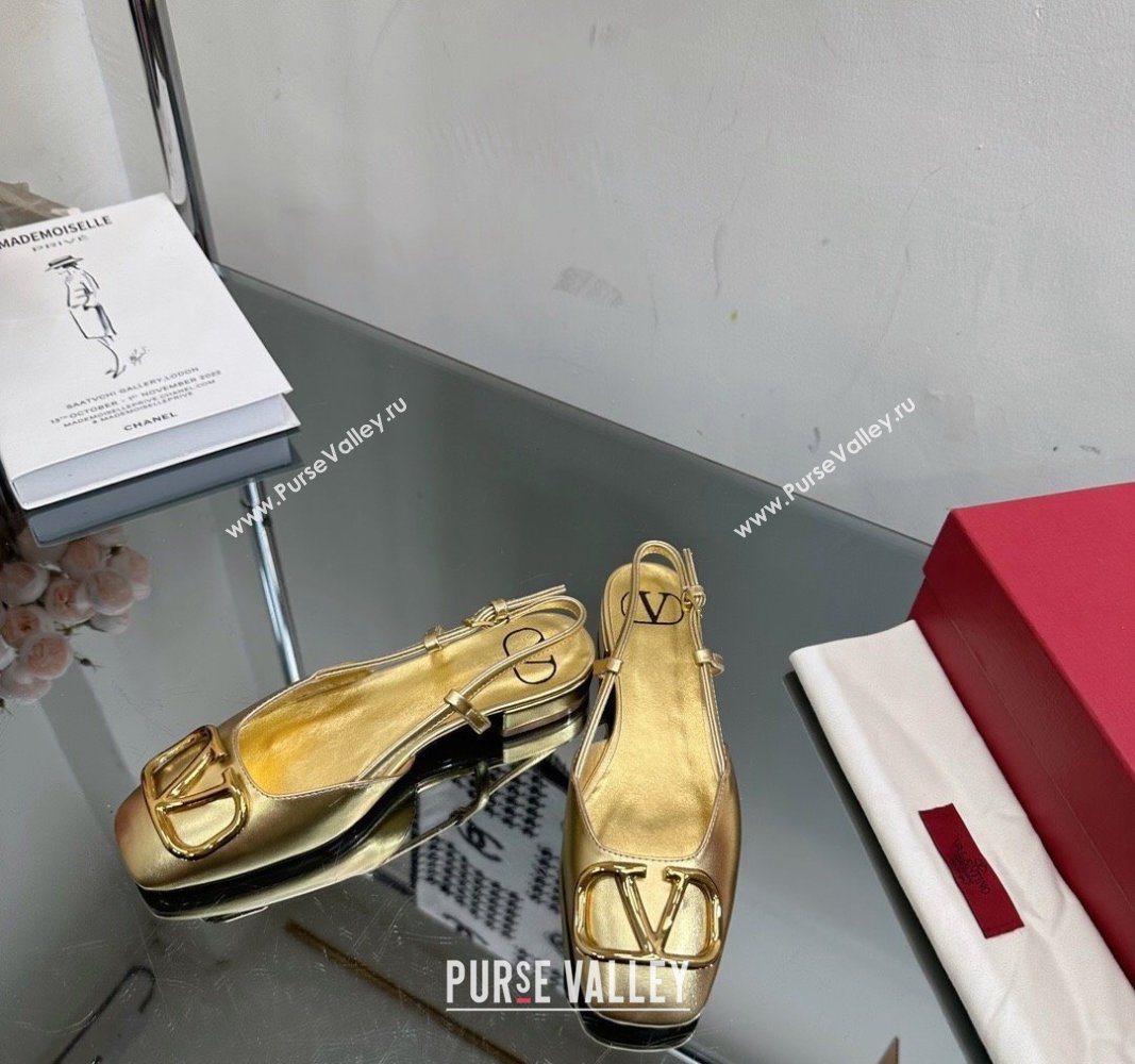 Valentino VLogo Metallic Leather Flat Ballerinas Gold 2024 VL010802 (MD-240108094)