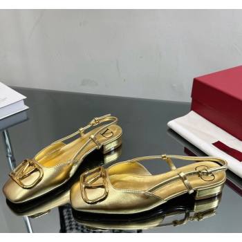 Valentino VLogo Metallic Leather Flat Ballerinas Gold 2024 VL010802 (MD-240108094)