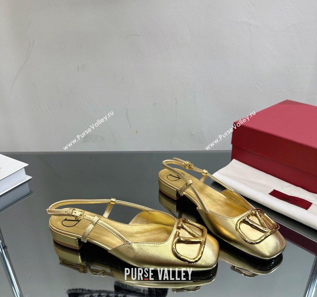 Valentino VLogo Metallic Leather Flat Ballerinas Gold 2024 VL010802 (MD-240108094)