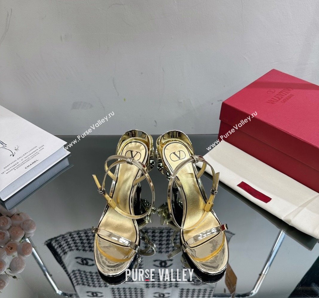 Valentino Roserouche Sandal 9cm in Glaze Calfskin Gold 2024 (MD-240108097)