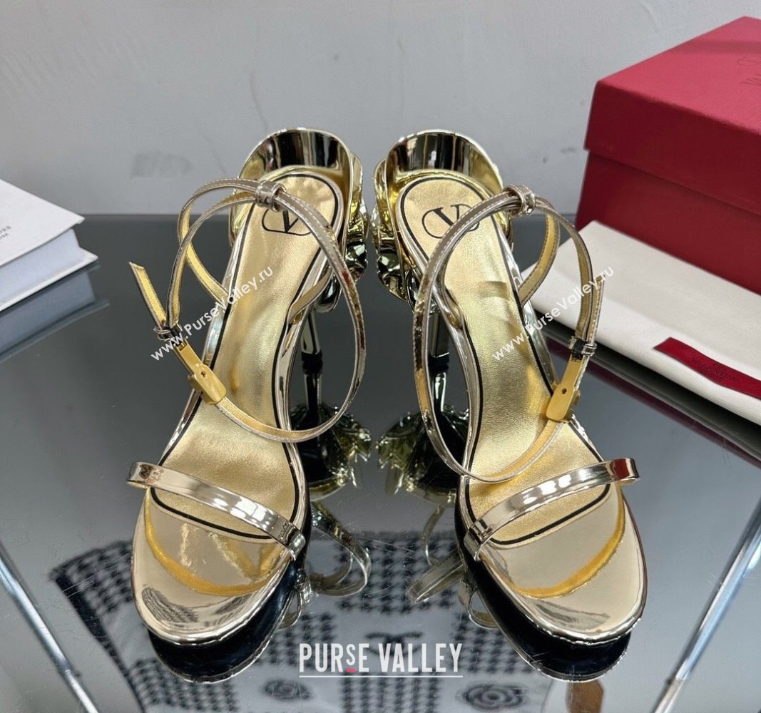 Valentino Roserouche Sandal 9cm in Glaze Calfskin Gold 2024 (MD-240108097)