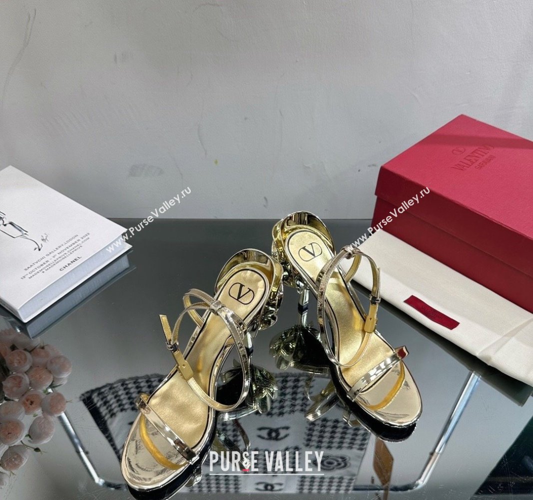 Valentino Roserouche Sandal 9cm in Glaze Calfskin Gold 2024 (MD-240108097)