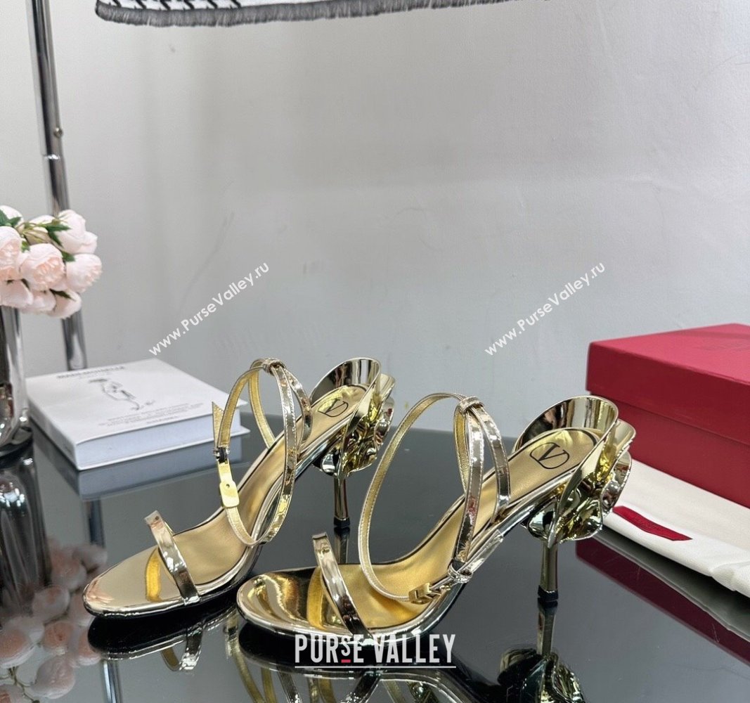 Valentino Roserouche Sandal 9cm in Glaze Calfskin Gold 2024 (MD-240108097)