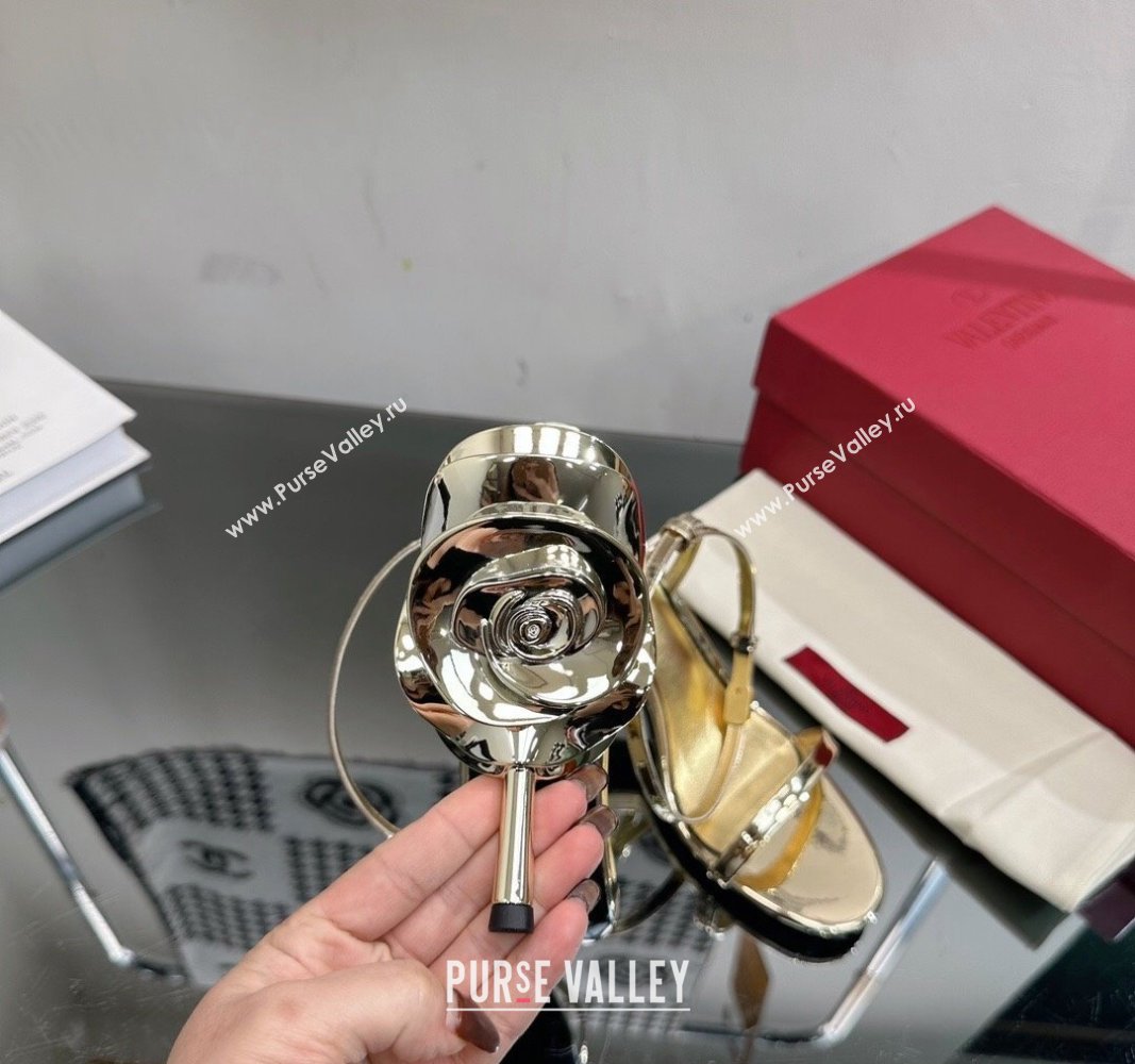 Valentino Roserouche Sandal 9cm in Glaze Calfskin Gold 2024 (MD-240108097)