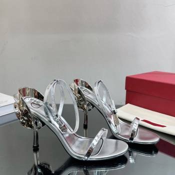 Valentino Roserouche Sandal 9cm in Calfskin Silver 2024 (MD-240108098)