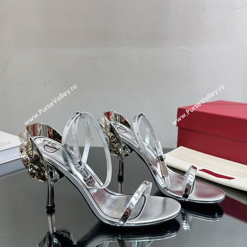 Valentino Roserouche Sandal 9cm in Calfskin Silver 2024 (MD-240108098)