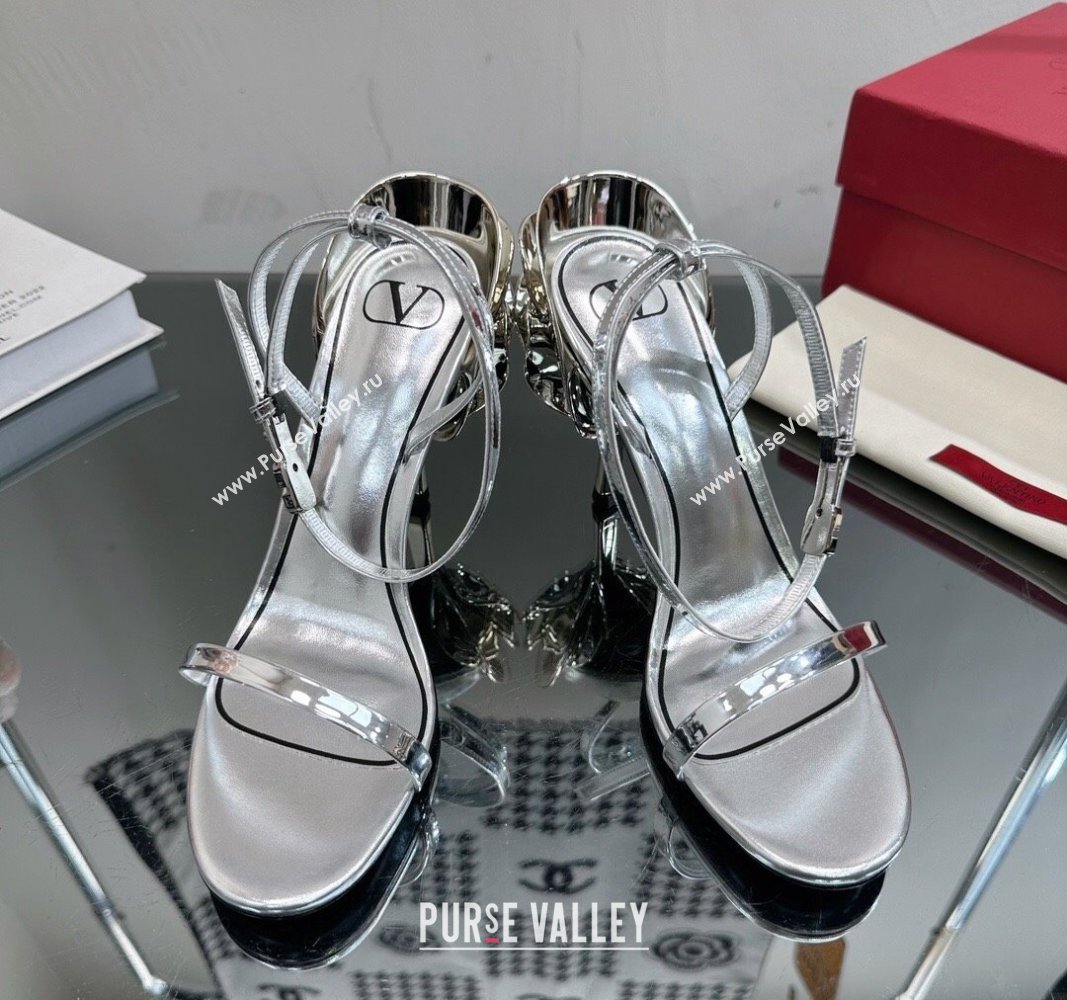 Valentino Roserouche Sandal 9cm in Calfskin Silver 2024 (MD-240108098)