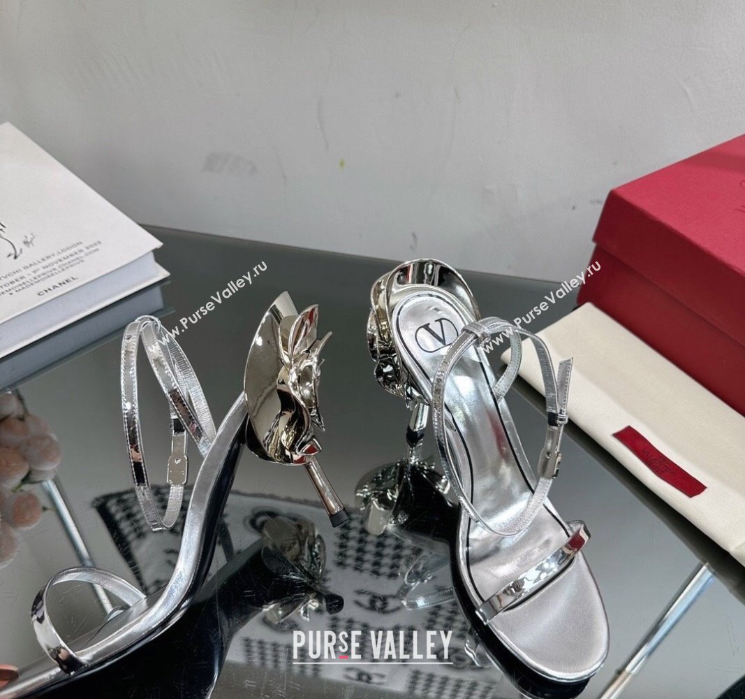 Valentino Roserouche Sandal 9cm in Calfskin Silver 2024 (MD-240108098)