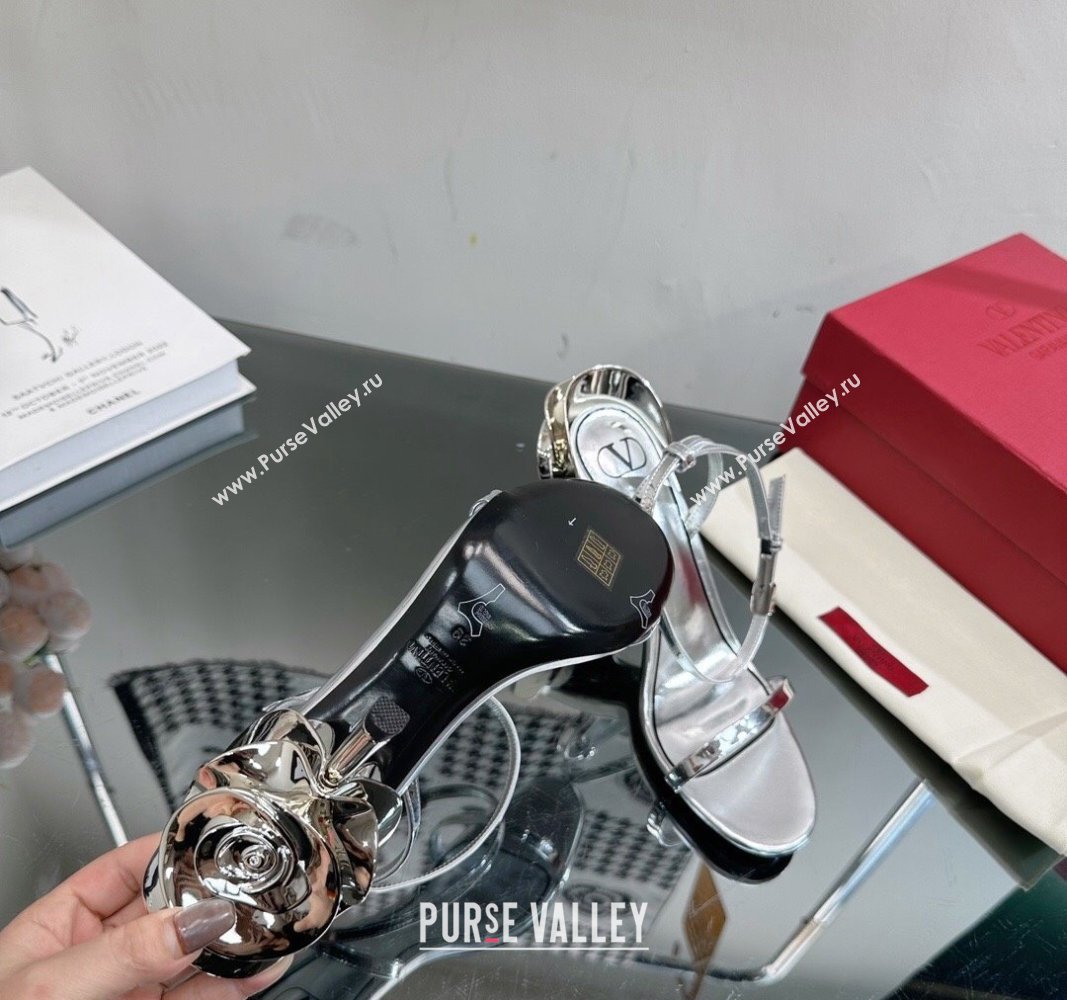 Valentino Roserouche Sandal 9cm in Calfskin Silver 2024 (MD-240108098)