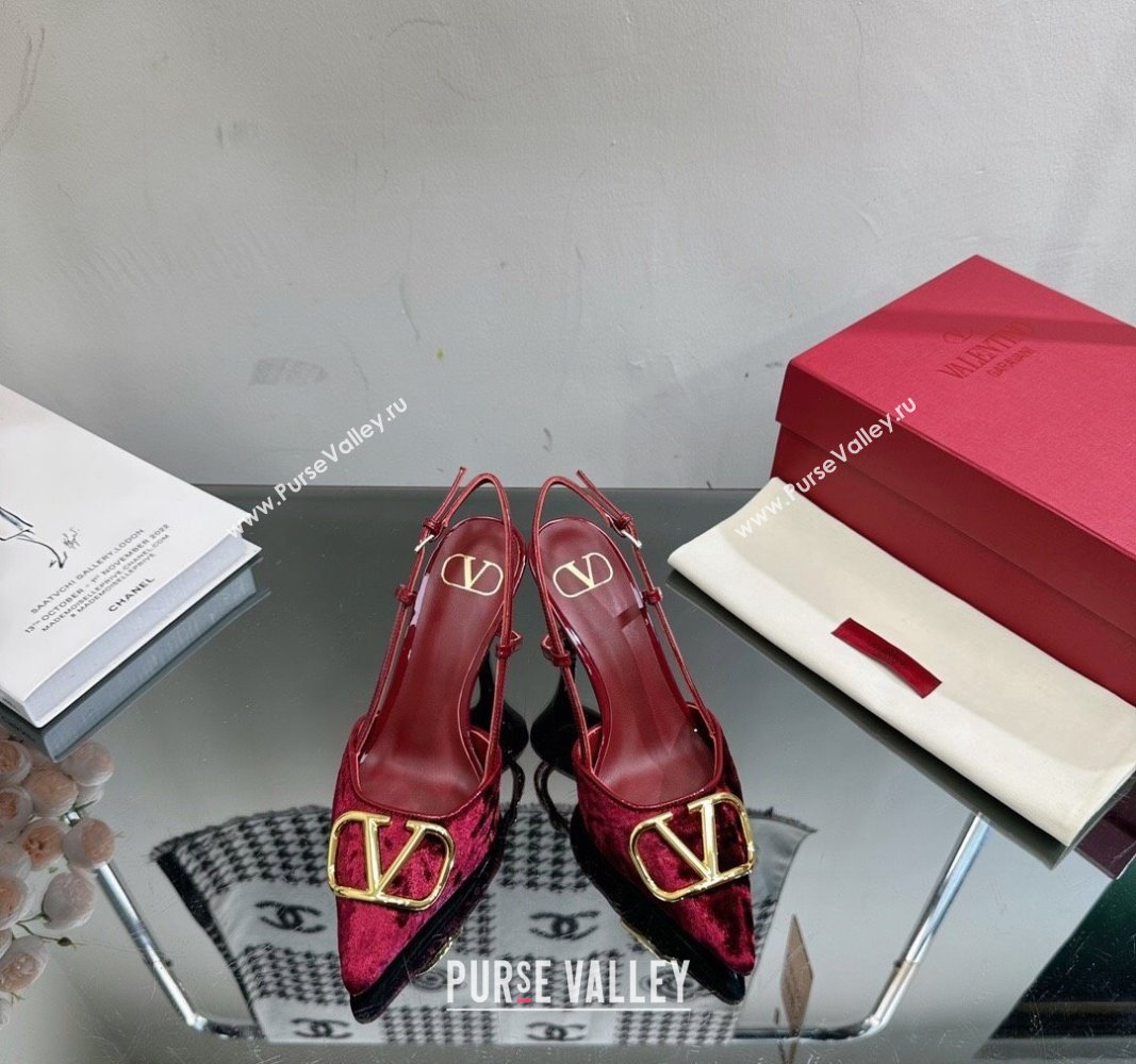 Valentino VLogo Signature Slingback Pumps 8cm in Velvet Red 2024 VL010803 (MD-240108101)