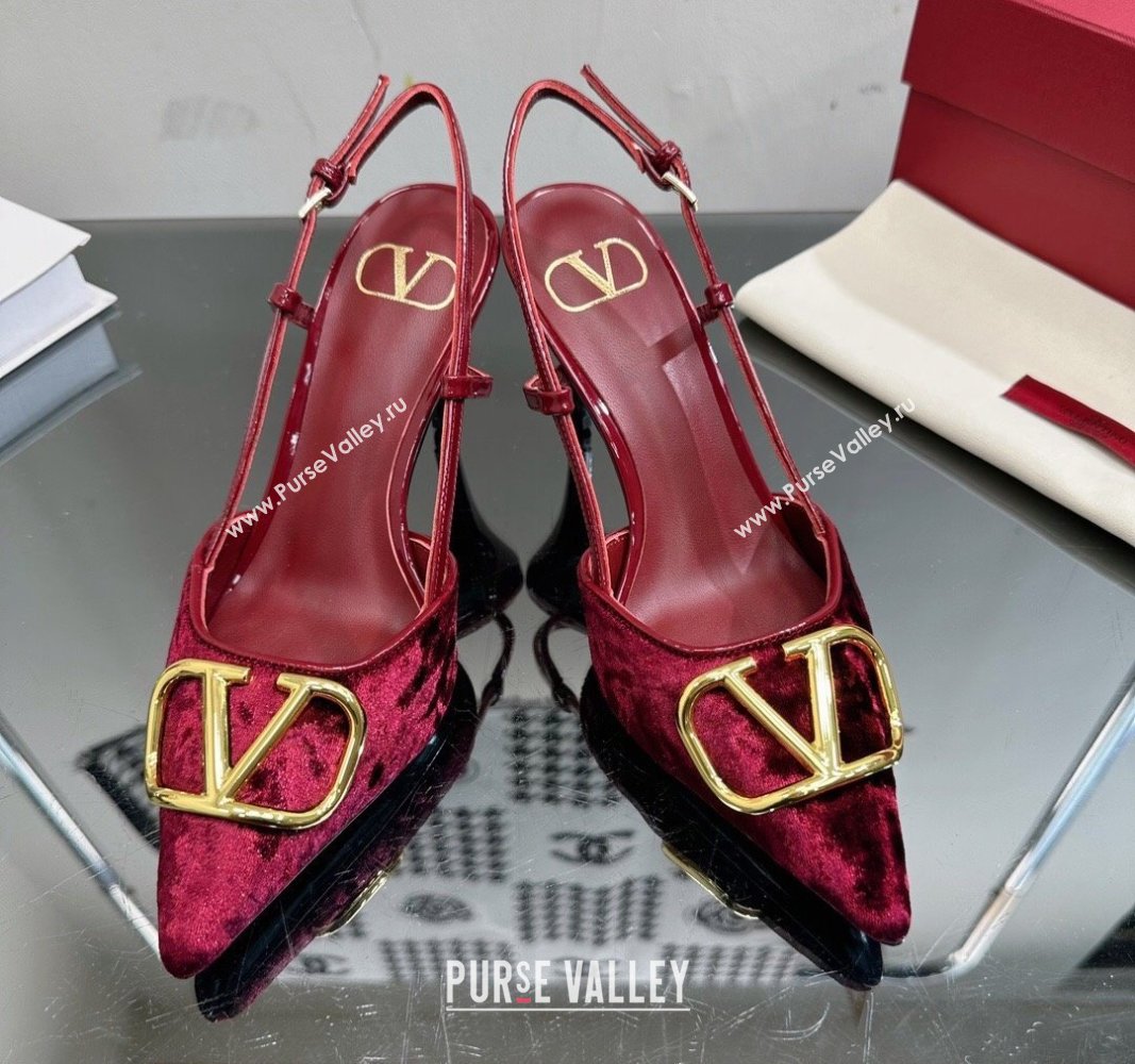 Valentino VLogo Signature Slingback Pumps 8cm in Velvet Red 2024 VL010803 (MD-240108101)