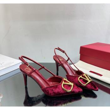 Valentino VLogo Signature Slingback Pumps 8cm in Velvet Red 2024 VL010803 (MD-240108101)