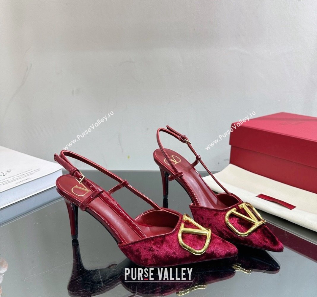 Valentino VLogo Signature Slingback Pumps 8cm in Velvet Red 2024 VL010803 (MD-240108101)